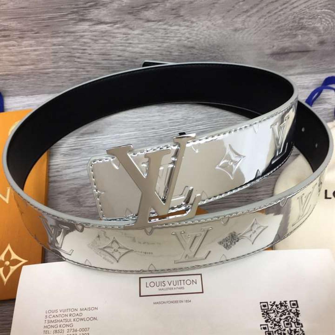 LOUIS VUITTON INITIALS LV MIRROR MIRROR 40MM REVERSIBLE BELT SILVER COLOR METALLIC MONOGRAM CANVAS RECTO SIDE