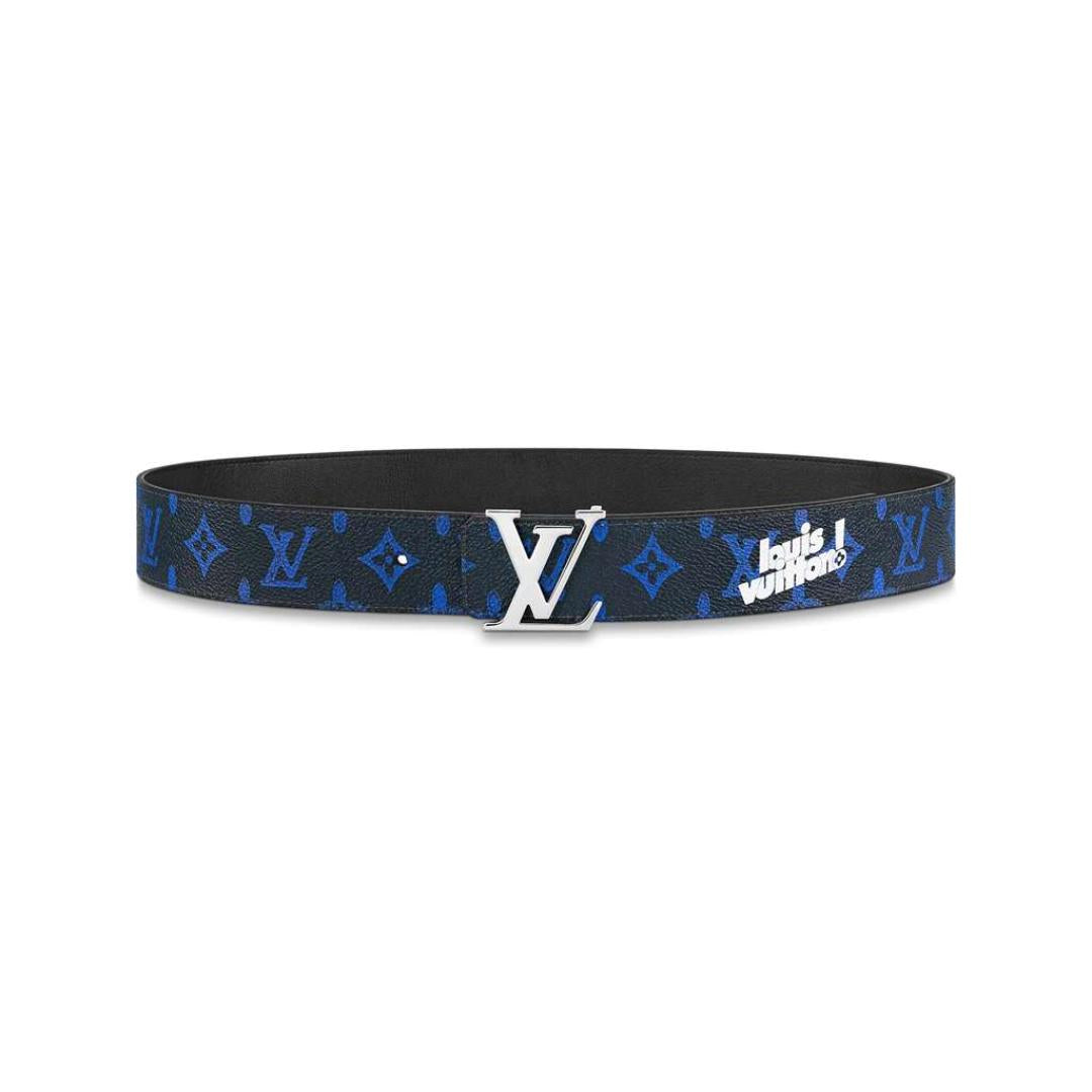 LOUIS VUITTON INITIALES EVERYDAY LV 40MM REVERSIBLE BELT BLUE MONOGRAM BLACK CALF LEATHER