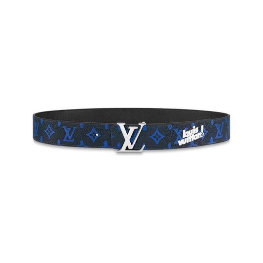 LOUIS VUITTON INITIALES EVERYDAY LV 40MM REVERSIBLE BELT BLUE MONOGRAM BLACK CALF LEATHER