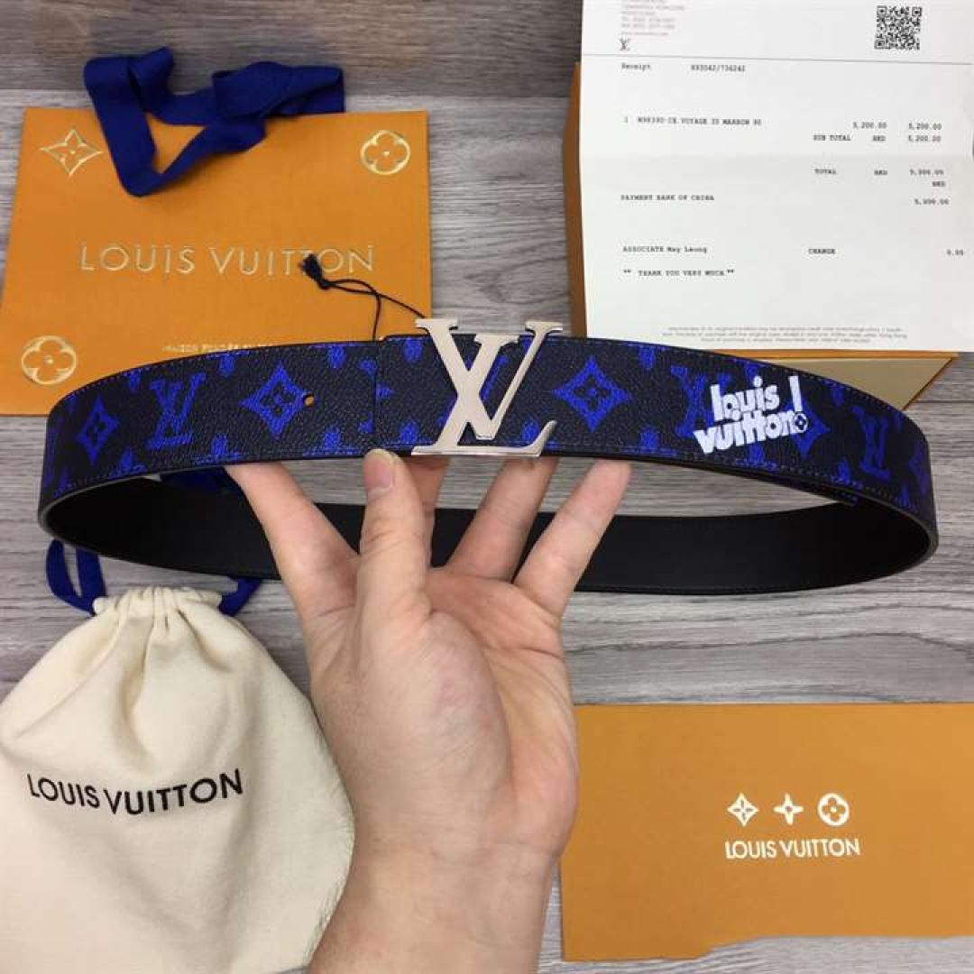 LOUIS VUITTON INITIALES EVERYDAY LV 40MM REVERSIBLE BELT BLUE MONOGRAM BLACK CALF LEATHER