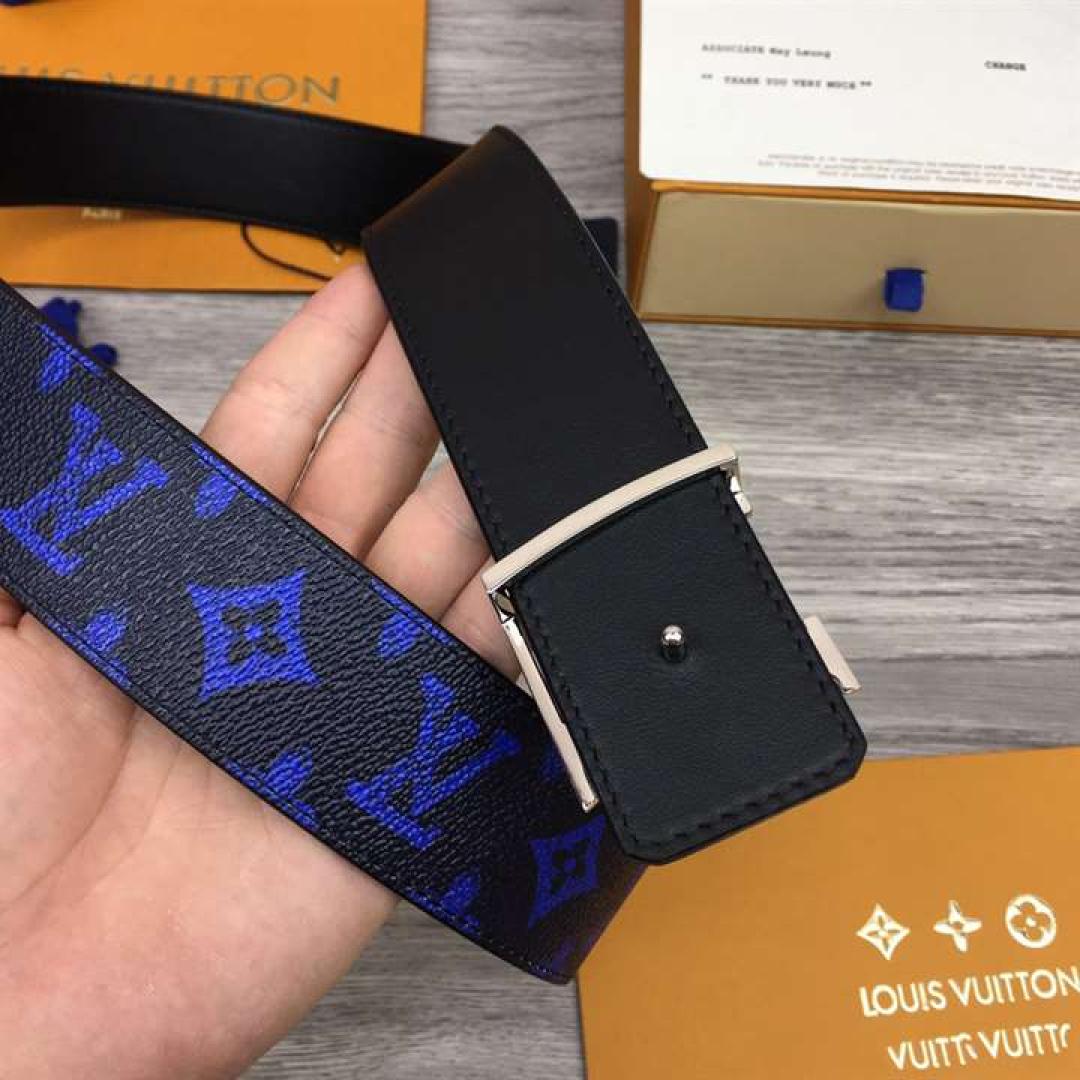 LOUIS VUITTON INITIALES EVERYDAY LV 40MM REVERSIBLE BELT BLUE MONOGRAM BLACK CALF LEATHER