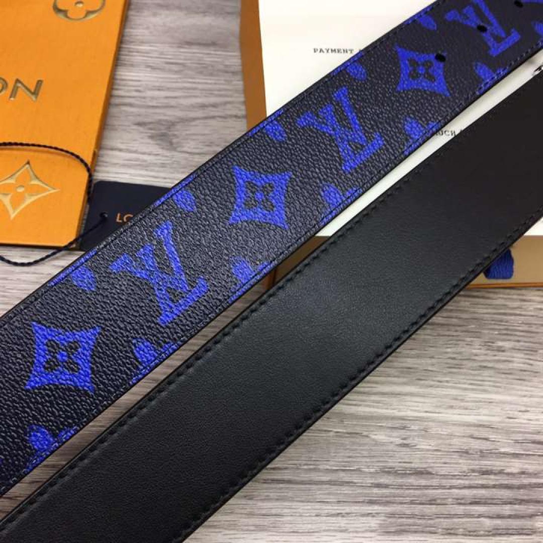 LOUIS VUITTON INITIALES EVERYDAY LV 40MM REVERSIBLE BELT BLUE MONOGRAM BLACK CALF LEATHER