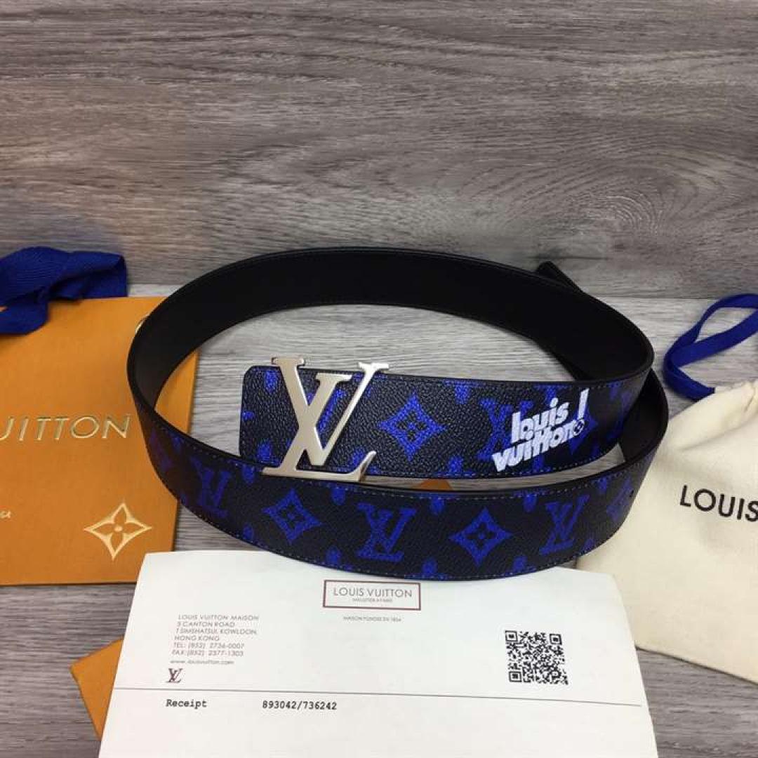 LOUIS VUITTON INITIALES EVERYDAY LV 40MM REVERSIBLE BELT BLUE MONOGRAM BLACK CALF LEATHER