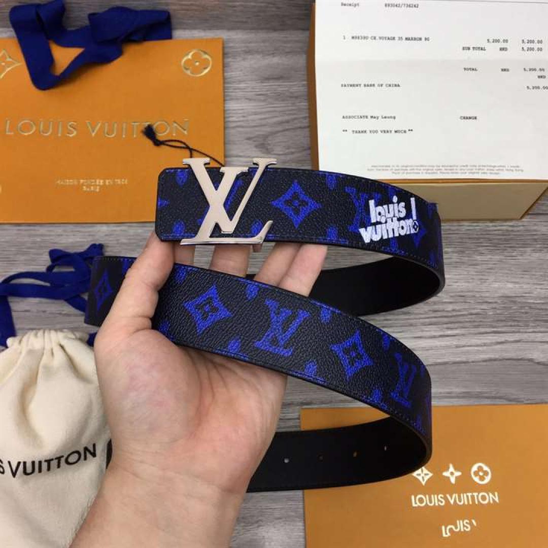 LOUIS VUITTON INITIALES EVERYDAY LV 40MM REVERSIBLE BELT BLUE MONOGRAM BLACK CALF LEATHER