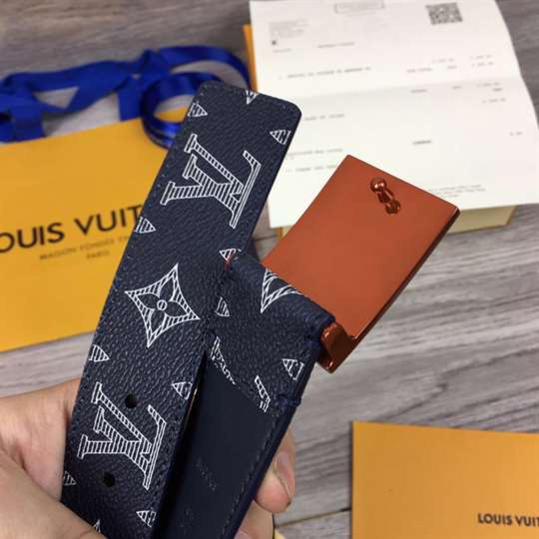 LOUIS VUITTON BELT METROPOLE MONOGRAM UPSIDE DOWN INK NAVY