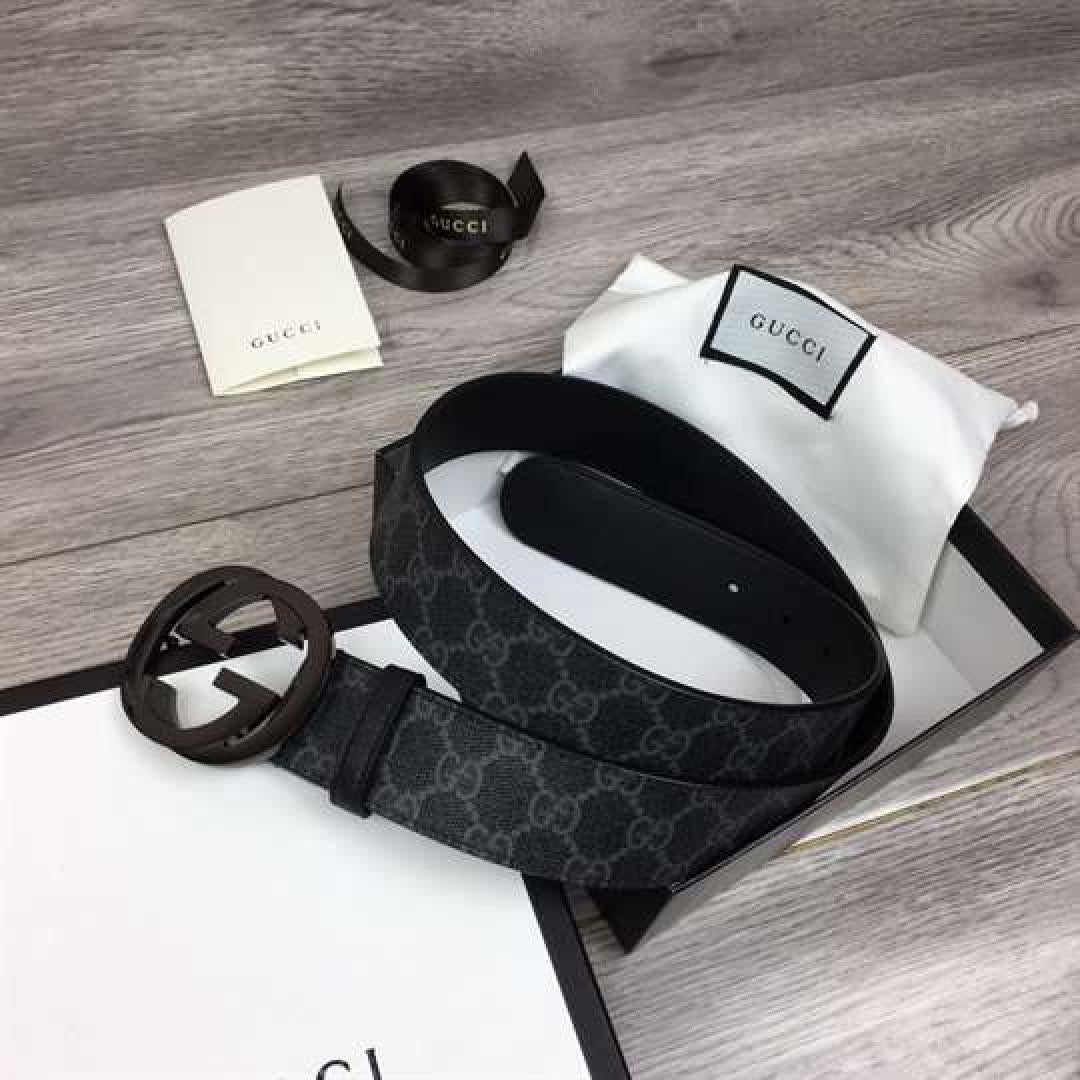GUCCI MEN'S BLACK GG SUPREME BELT WITH G BUCKLE