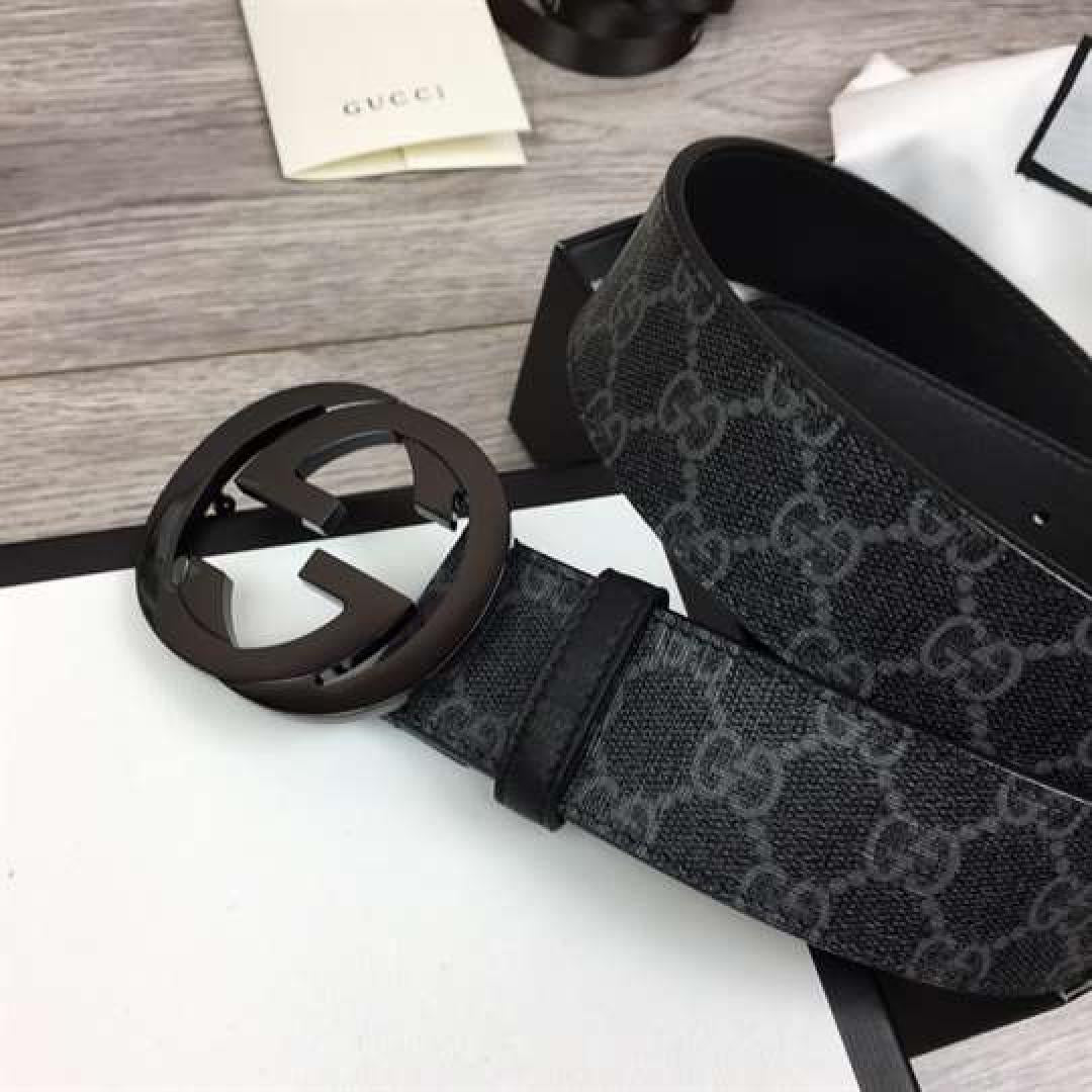 GUCCI MEN'S BLACK GG SUPREME BELT WITH G BUCKLE