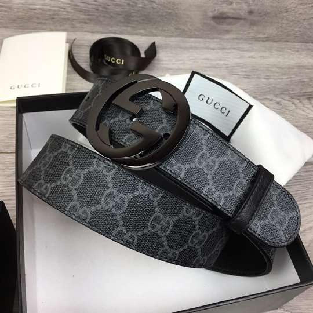GUCCI MEN'S BLACK GG SUPREME BELT WITH G BUCKLE