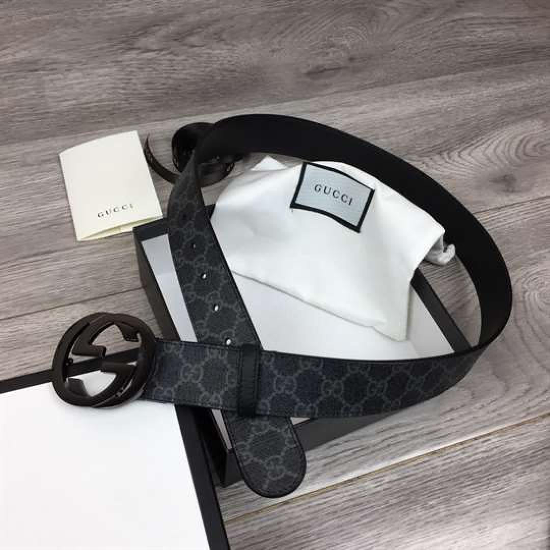 GUCCI MEN'S BLACK GG SUPREME BELT WITH G BUCKLE