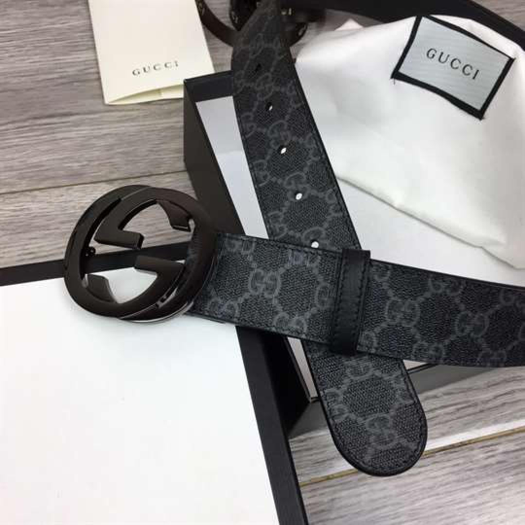 GUCCI MEN'S BLACK GG SUPREME BELT WITH G BUCKLE