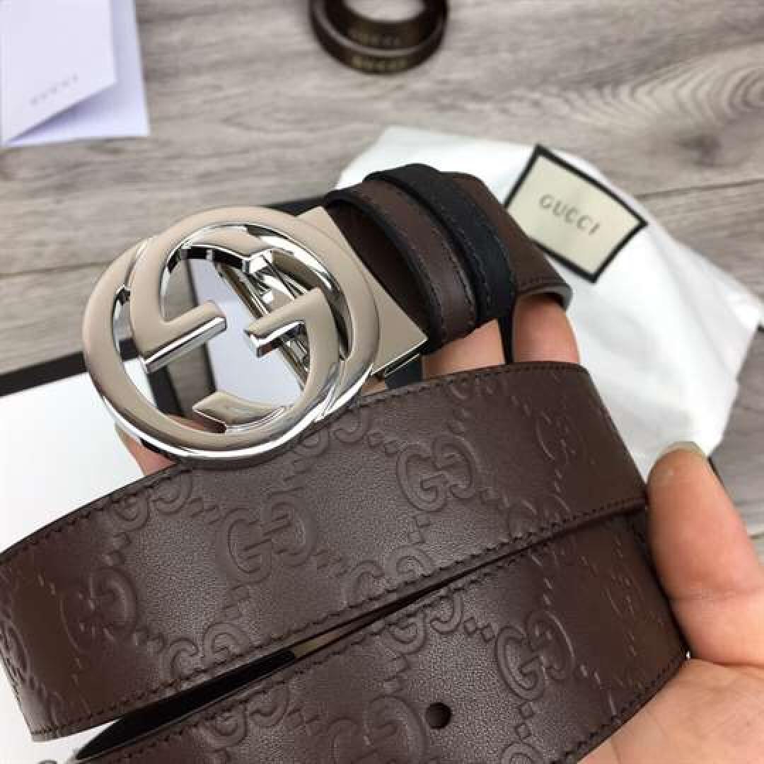 GUCCI BROWN GUCCISSIMA LEATHER INTERLOCKING GG BUCKLE BELT