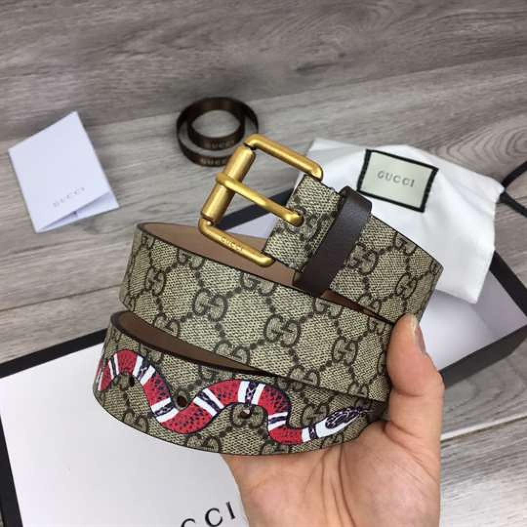 GUCCI SNAKE PRINT GG SUPREME BELT