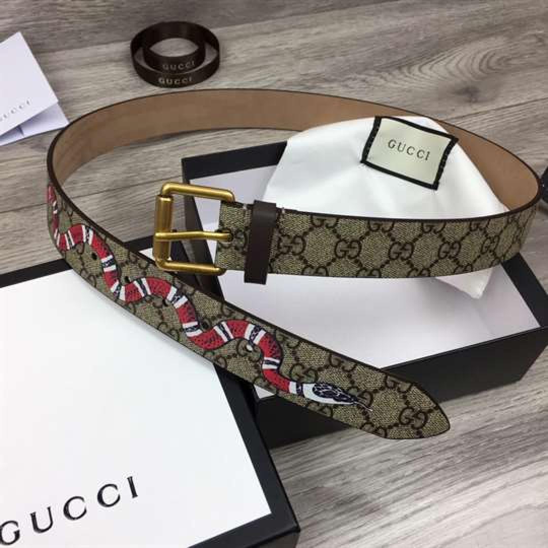 GUCCI SNAKE PRINT GG SUPREME BELT