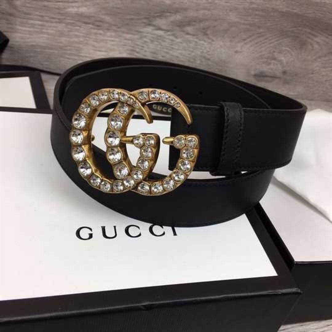 GUCCI BLACK FAUX PEARL-EMBELLISHED LEATHER BELT