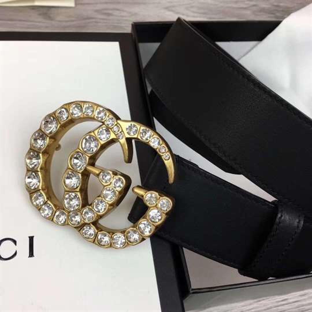 GUCCI BLACK FAUX PEARL-EMBELLISHED LEATHER BELT
