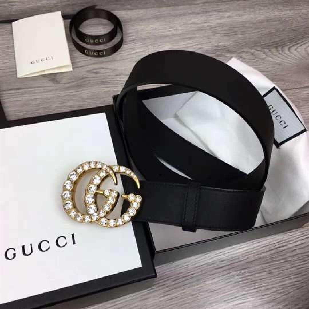 GUCCI BLACK FAUX PEARL-EMBELLISHED LEATHER BELT