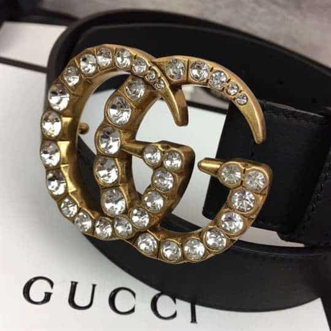 GUCCI BLACK FAUX PEARL-EMBELLISHED LEATHER BELT