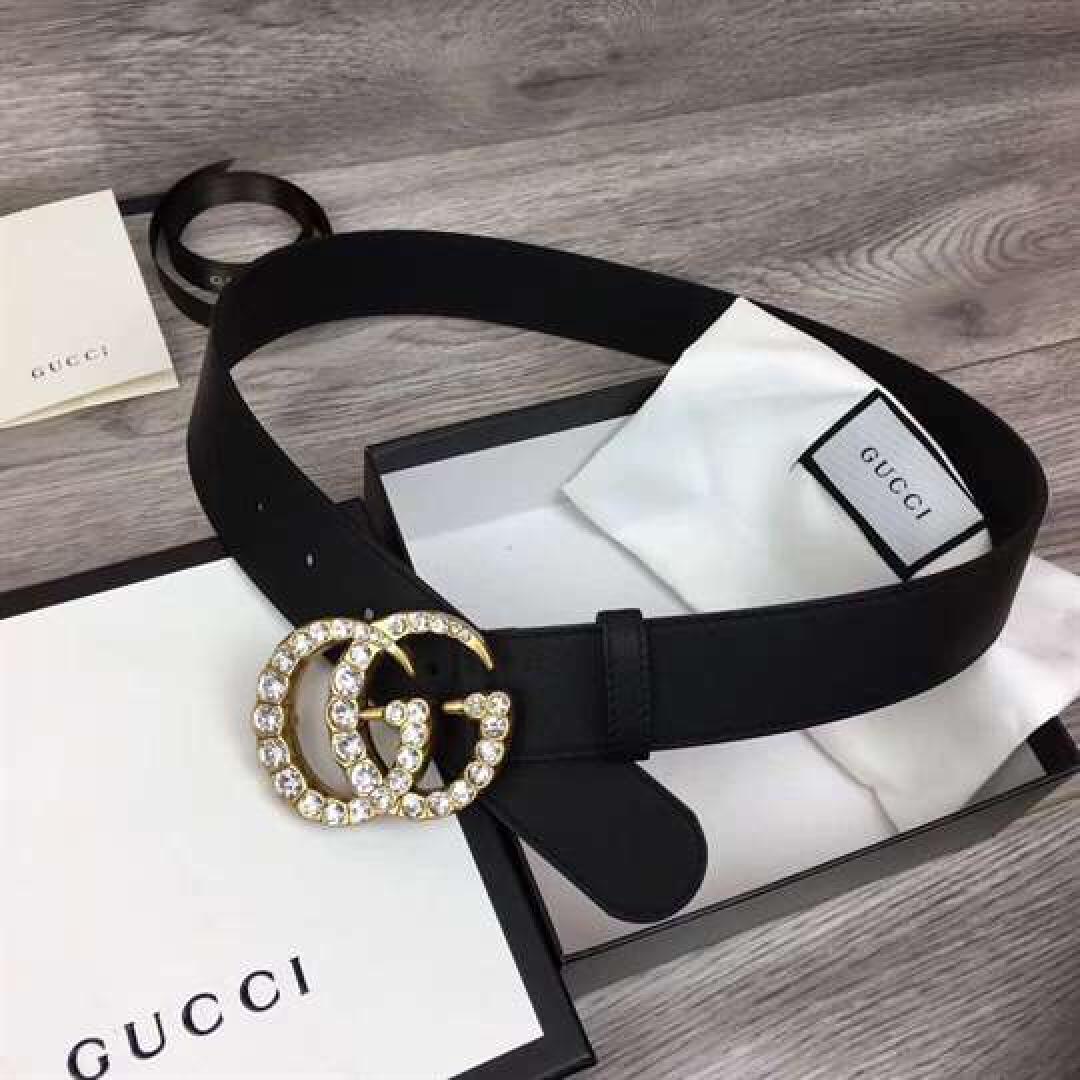 GUCCI BLACK FAUX PEARL-EMBELLISHED LEATHER BELT