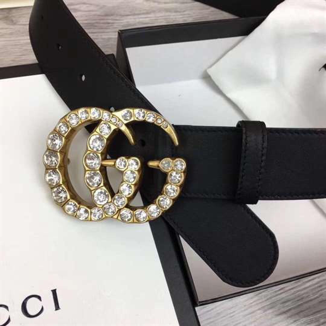 GUCCI BLACK FAUX PEARL-EMBELLISHED LEATHER BELT