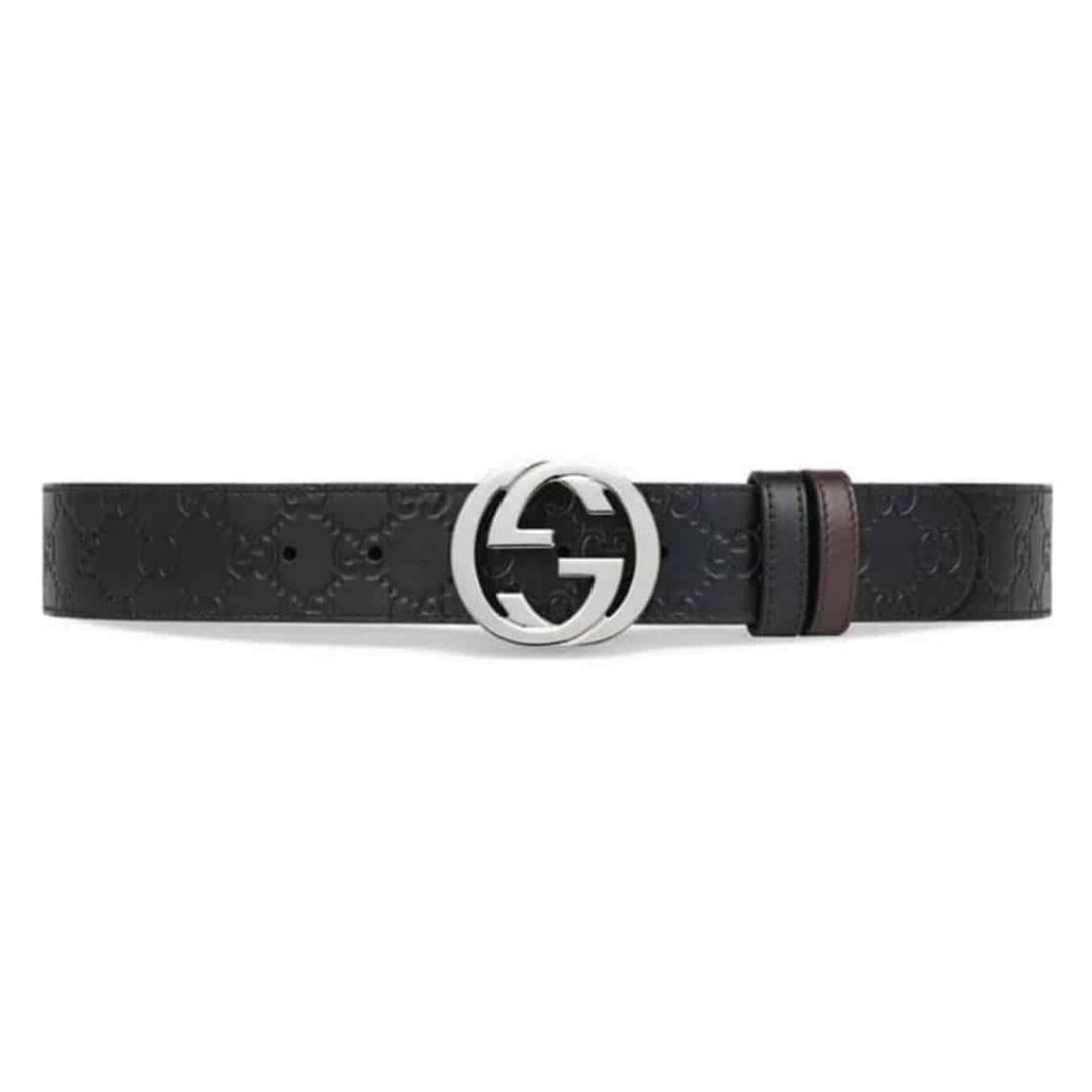 GUCCI SIGNATURE BELT WITH SILVER G BUCKLE