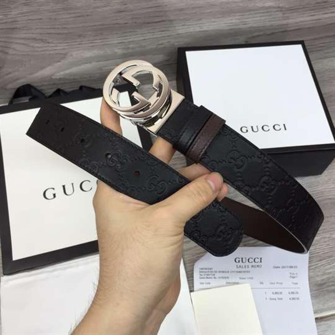 GUCCI SIGNATURE BELT WITH SILVER G BUCKLE