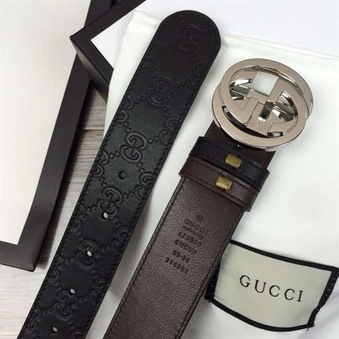 GUCCI SIGNATURE BELT WITH SILVER G BUCKLE