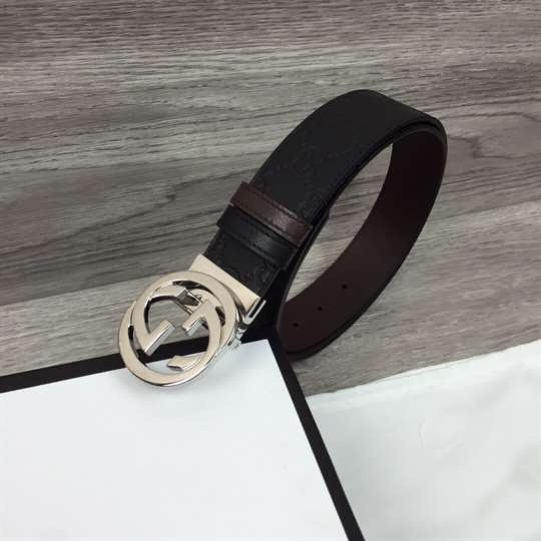 GUCCI SIGNATURE BELT WITH SILVER G BUCKLE