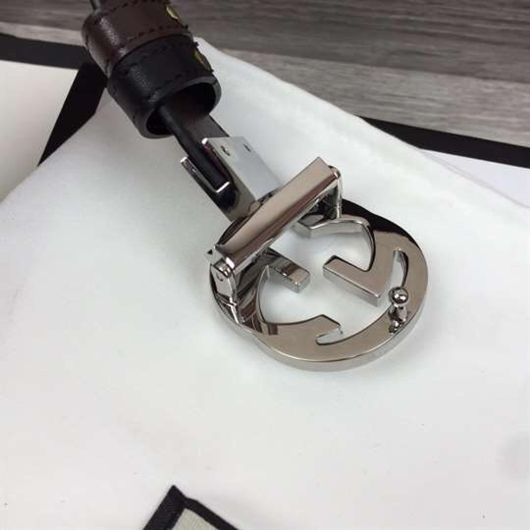 GUCCI SIGNATURE BELT WITH SILVER G BUCKLE