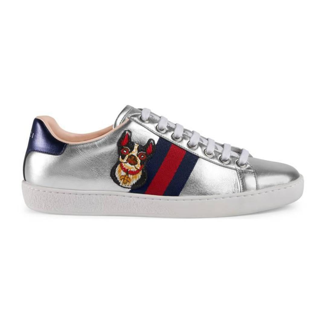 GUCCI METALLIC ACE EMBROIDERED SNEAKER