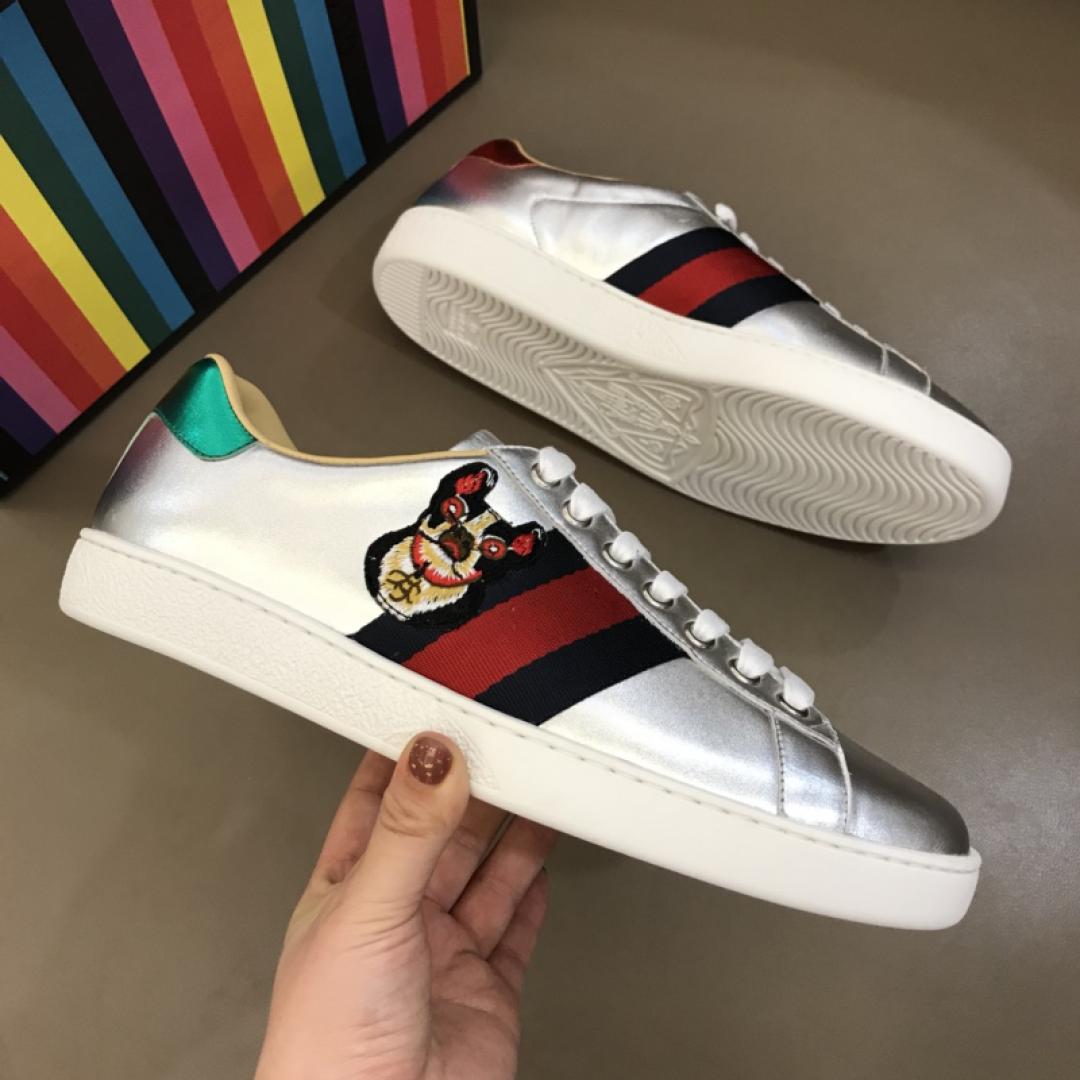 GUCCI METALLIC ACE EMBROIDERED SNEAKER